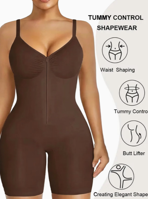 Adjustable Strap Zipper Shapewear Bodysuit
