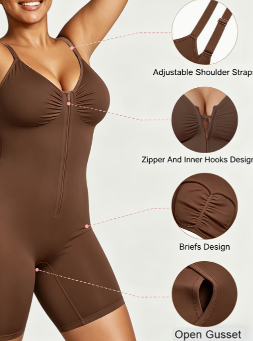 Adjustable Strap Zipper Shapewear Bodysuit