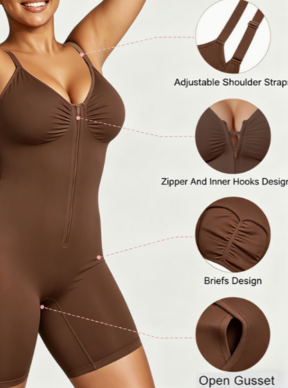 Adjustable Strap Zipper Shapewear Bodysuit