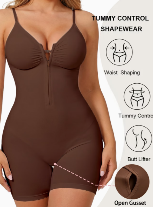 Adjustable Strap Zipper Shapewear Bodysuit