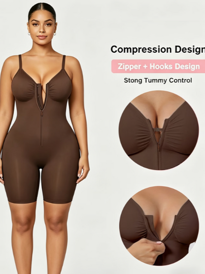 Adjustable Strap Zipper Shapewear Bodysuit