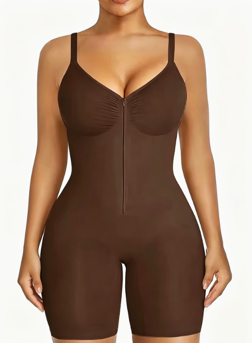 Adjustable Strap Zipper Shapewear Bodysuit