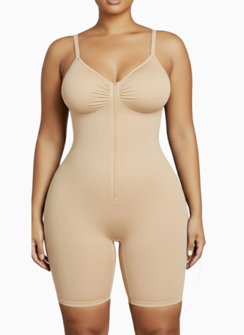 Adjustable Strap Zipper Shapewear Bodysuit