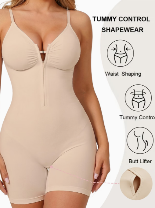 Adjustable Strap Zipper Shapewear Bodysuit