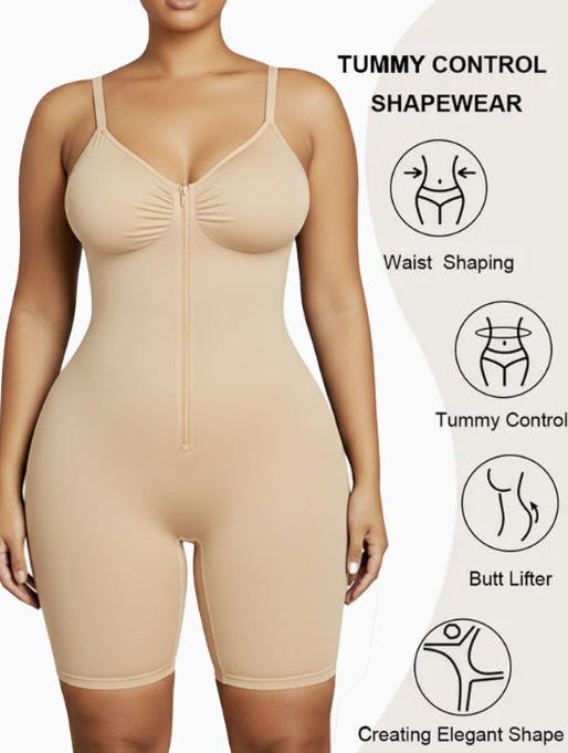 Adjustable Strap Zipper Shapewear Bodysuit