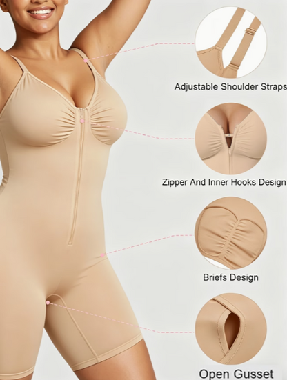 Adjustable Strap Zipper Shapewear Bodysuit
