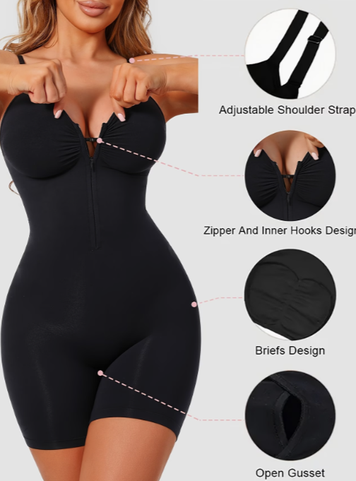 Adjustable Strap Zipper Shapewear Bodysuit