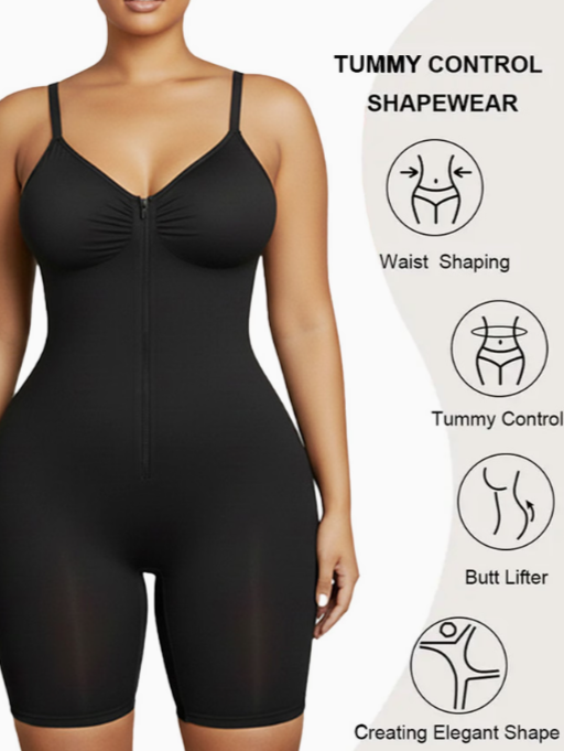 Adjustable Strap Zipper Shapewear Bodysuit