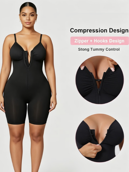 Adjustable Strap Zipper Shapewear Bodysuit